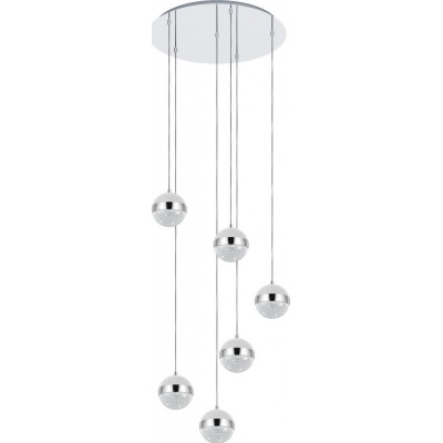 328,95 € Free Shipping | Hanging lamp Eglo Licoroto 18W Spherical Shape Ø 50 cm. Living room and dining room. Modern, sophisticated and design Style. Steel, granille and glass. White, plated chrome and silver Color