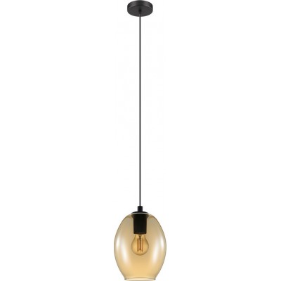 Hanging lamp Eglo Cadaques 40W Oval Shape Ø 18 cm. Living room and dining room. Modern, sophisticated and design Style. Steel and glass. Orange and black Color