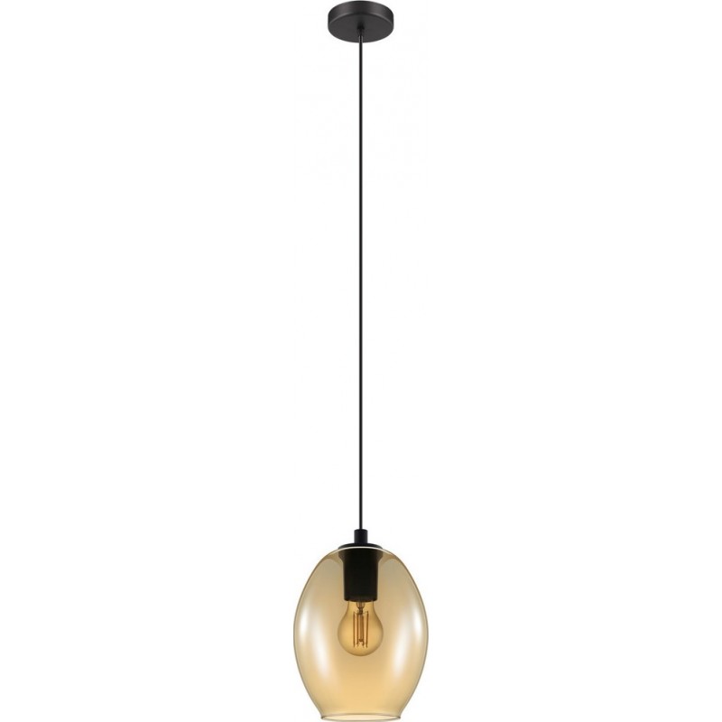 Hanging lamp Eglo Cadaques 40W Oval Shape Ø 18 cm. Living room and dining room. Modern, sophisticated and design Style. Steel and glass. Orange and black Color
