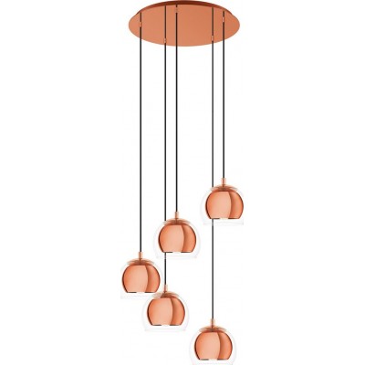 429,95 € Free Shipping | Hanging lamp Eglo Rocamar 1 140W Spherical Shape Ø 58 cm. Living room, kitchen and dining room. Modern, sophisticated and design Style. Steel and glass. Copper and golden Color
