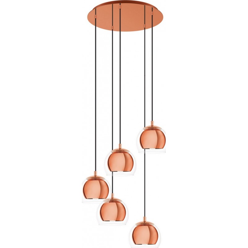 429,95 € Free Shipping | Hanging lamp Eglo Rocamar 1 140W Spherical Shape Ø 58 cm. Living room, kitchen and dining room. Modern, sophisticated and design Style. Steel and Glass. Copper and golden Color