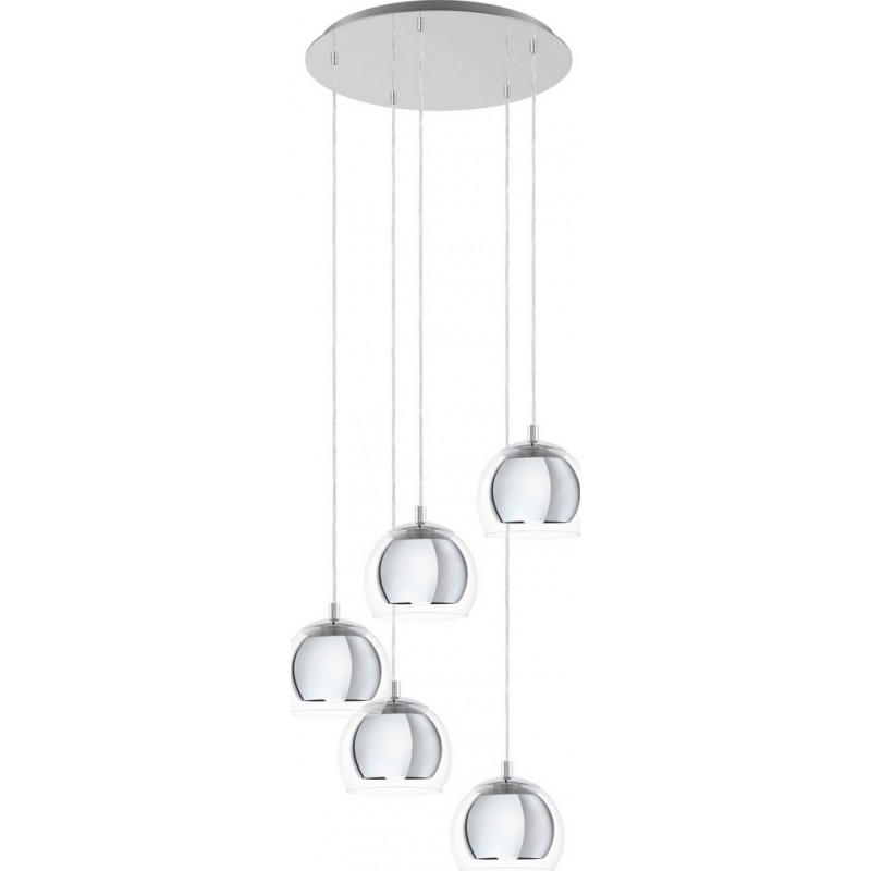 403,95 € Free Shipping | Hanging lamp Eglo Rocamar 1 140W Spherical Shape Ø 58 cm. Living room, kitchen and dining room. Modern, sophisticated and design Style. Steel and Glass. Plated chrome and silver Color
