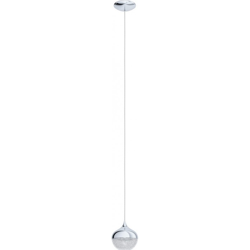 48,95 € Free Shipping | Hanging lamp Eglo Mioglia 1 25W Spherical Shape Ø 15 cm. Living room and dining room. Modern, sophisticated and design Style. Steel and plastic. White, plated chrome and silver Color