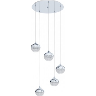 285,95 € Free Shipping | Hanging lamp Eglo Mioglia 1 125W Spherical Shape Ø 54 cm. Living room and dining room. Modern, sophisticated and design Style. Steel and plastic. White, plated chrome and silver Color