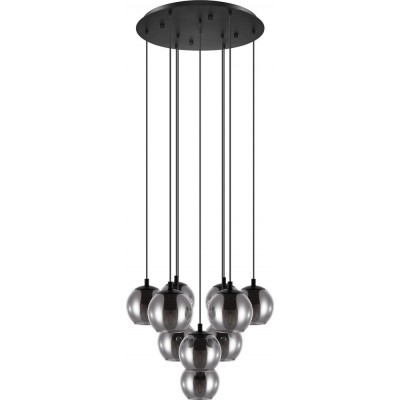 437,95 € Free Shipping | Hanging lamp Eglo Ariscani 400W Pyramidal Shape Ø 65 cm. Living room and dining room. Modern, sophisticated and design Style. Steel. Black and transparent black Color