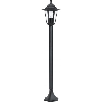 43,95 € Free Shipping | Streetlight Eglo Laterna 4 60W Cylindrical Shape Ø 20 cm. Floor lamp Terrace, garden and pool. Retro and vintage Style. Aluminum and glass. Black Color