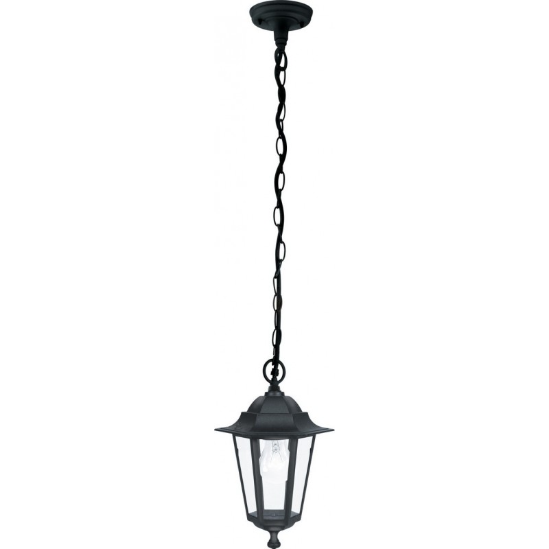 18,95 € Free Shipping | Outdoor lamp Eglo Laterna 4 60W Conical Shape Ø 20 cm. Hanging lamp Terrace, garden and pool. Retro and vintage Style. Aluminum and glass. Black Color