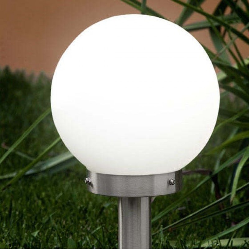 59,95 € Free Shipping | Streetlight Eglo Nisia 60W Spherical Shape Ø 20 cm. Floor lamp Terrace, garden and pool. Modern and design Style. Steel, stainless steel and glass. Stainless steel, white and silver Color