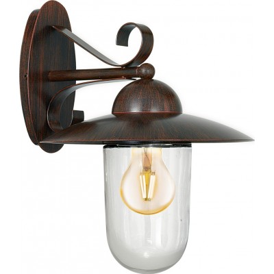 63,95 € Free Shipping | Outdoor wall light Eglo Milton 60W Conical Shape 31×24 cm. Terrace, garden and pool. Retro, vintage and design Style. Steel, galvanized steel and glass. Brown and antique brown Color
