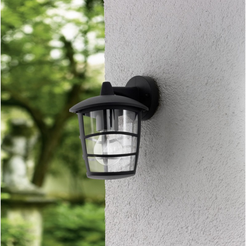 28,95 € Free Shipping | Outdoor wall light Eglo Aloria 60W Cylindrical Shape 23×17 cm. Terrace, garden and pool. Modern and design Style. Aluminum and Plastic. Black Color