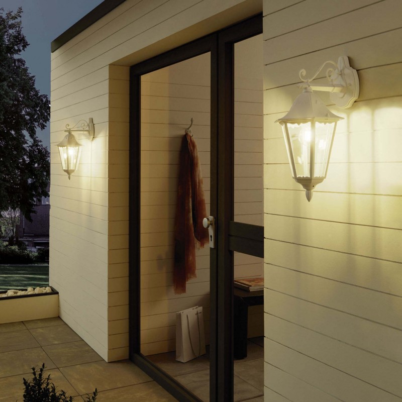 37,95 € Free Shipping | Outdoor wall light Eglo Navedo 60W Pyramidal Shape 48×20 cm. Terrace, garden and pool. Retro, vintage and design Style. Aluminum and Glass. White Color