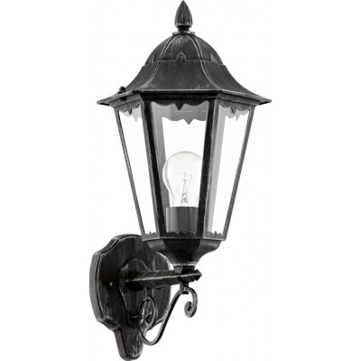 25,95 € Free Shipping | Outdoor wall light Eglo Navedo 60W Pyramidal Shape 48×20 cm. Terrace, garden and pool. Retro, vintage and design Style. Aluminum and glass. Black and silver Color