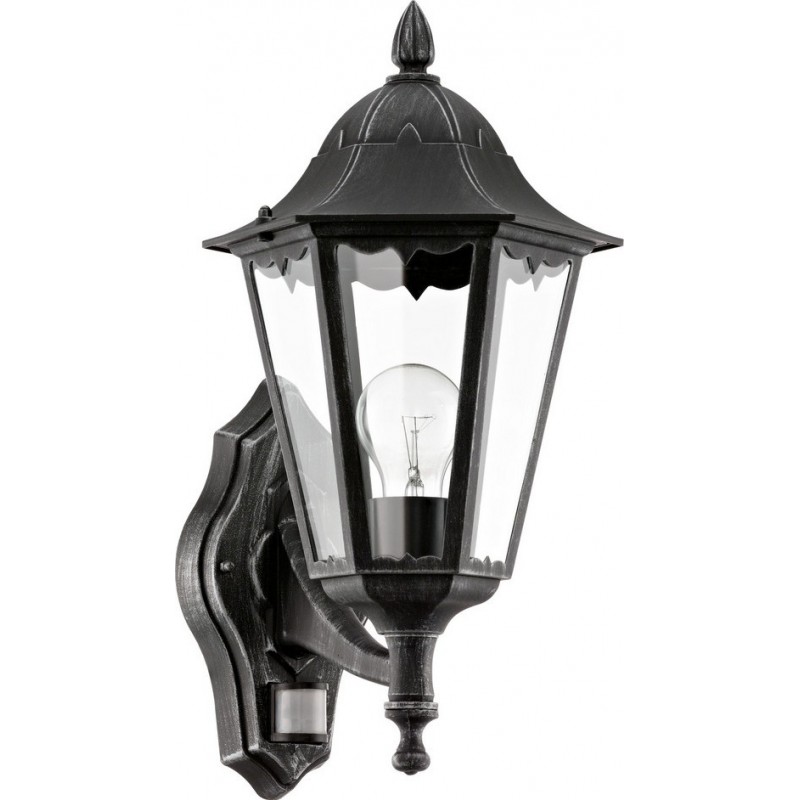 62,95 € Free Shipping | Outdoor wall light Eglo Navedo 60W Pyramidal Shape 43×20 cm. Terrace, garden and pool. Retro, vintage and design Style. Aluminum and Glass. Black and silver Color