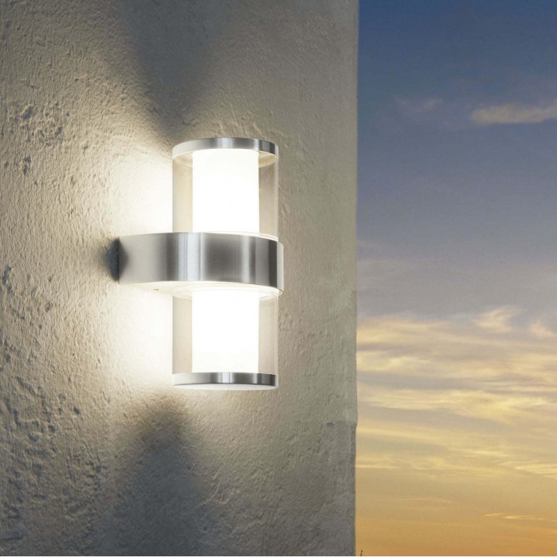 126,95 € Free Shipping | Outdoor wall light Eglo Beverly 1 7.5W 3000K Warm light. Cylindrical Shape 27×20 cm. Terrace, garden and pool. Modern and design Style. Steel, stainless steel and plastic. Stainless steel, white and silver Color