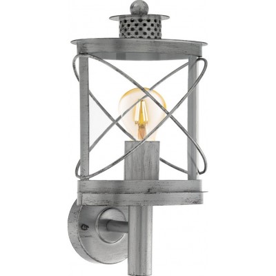 57,95 € Free Shipping | Outdoor wall light Eglo Hilburn 1 60W Cylindrical Shape 38×20 cm. Terrace, garden and pool. Retro, vintage and design Style. Steel, galvanized steel and plastic. Silver and antique silver Color