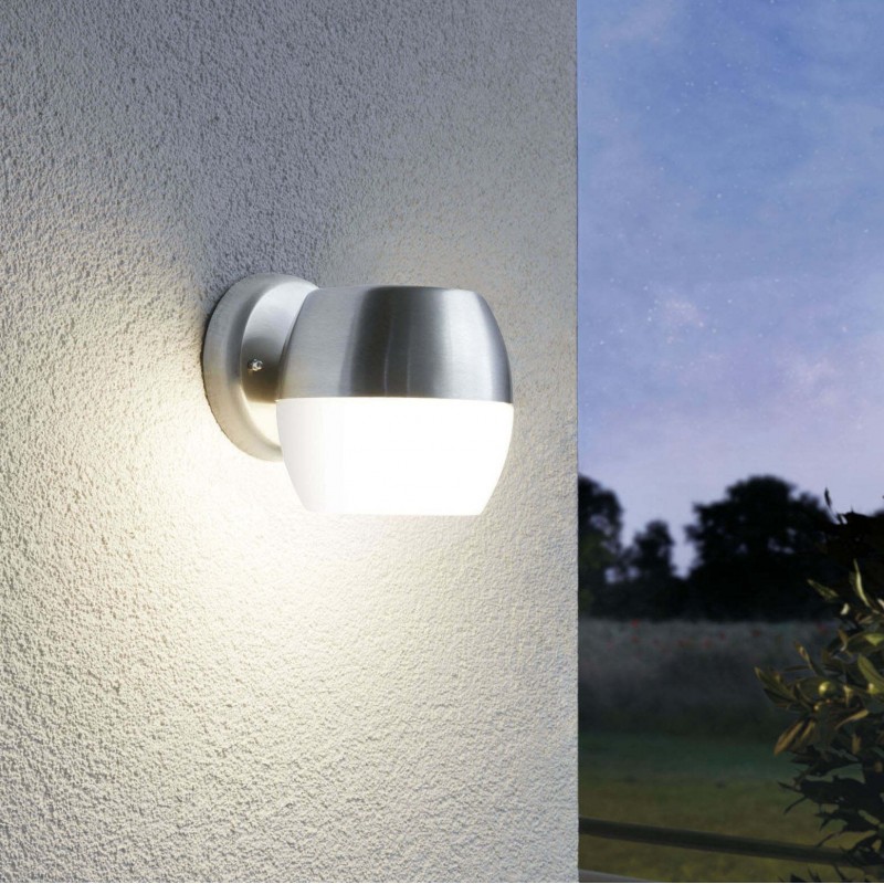 73,95 € Free Shipping | Outdoor wall light Eglo Oncala 11W 3000K Warm light. Spherical Shape 15×14 cm. Terrace, garden and pool. Modern and design Style. Steel, Stainless steel and Glass. Stainless steel, white and silver Color