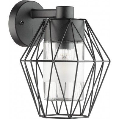 Outdoor wall light Eglo Canove 60W Pyramidal Shape 24×23 cm. Terrace, garden and pool. Retro, modern and design Style. Steel, Galvanized steel and Glass. Black and satin Color