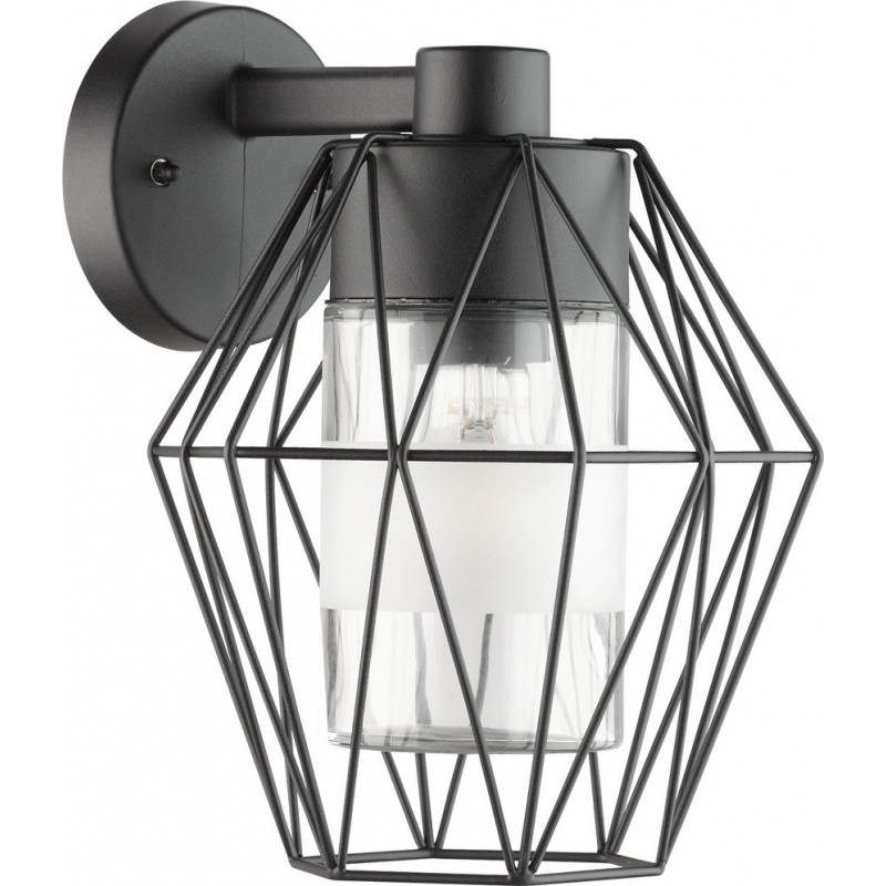 63,95 € Free Shipping | Outdoor wall light Eglo Canove 60W Pyramidal Shape 24×23 cm. Terrace, garden and pool. Retro, modern and design Style. Steel, Galvanized steel and Glass. Black and satin Color