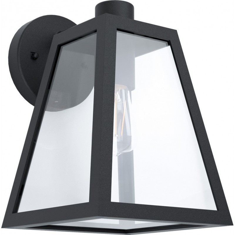67,95 € Free Shipping | Outdoor wall light Eglo Mirandola 60W Pyramidal Shape 27×18 cm. Terrace, garden and pool. Modern, design and cool Style. Aluminum and Glass. Black Color