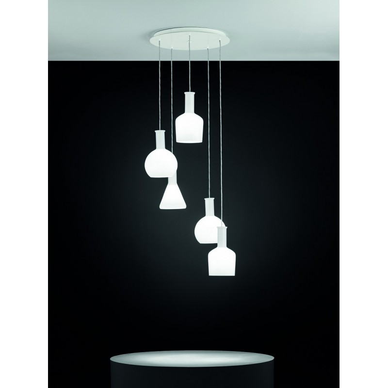 Hanging lamp Eglo Pascoa 300W Cylindrical Shape Ø 50 cm. Living room and dining room. Modern and design Style. Steel, glass and opal glass. White and bright white Color