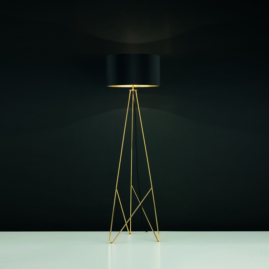 182,95 € Free Shipping | Floor lamp Eglo Stars of Light Camporale 60W Ø 45 cm. Steel and textile. Golden, brass and black Color