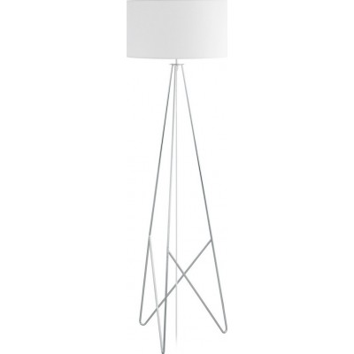 Lámpara de pie Eglo Camporale 60W Forma Cilíndrica Ø 45 cm. Salón, comedor y dormitorio. Estilo moderno, sofisticado y diseño. Acero y Textil. Color blanco, cromado y plata