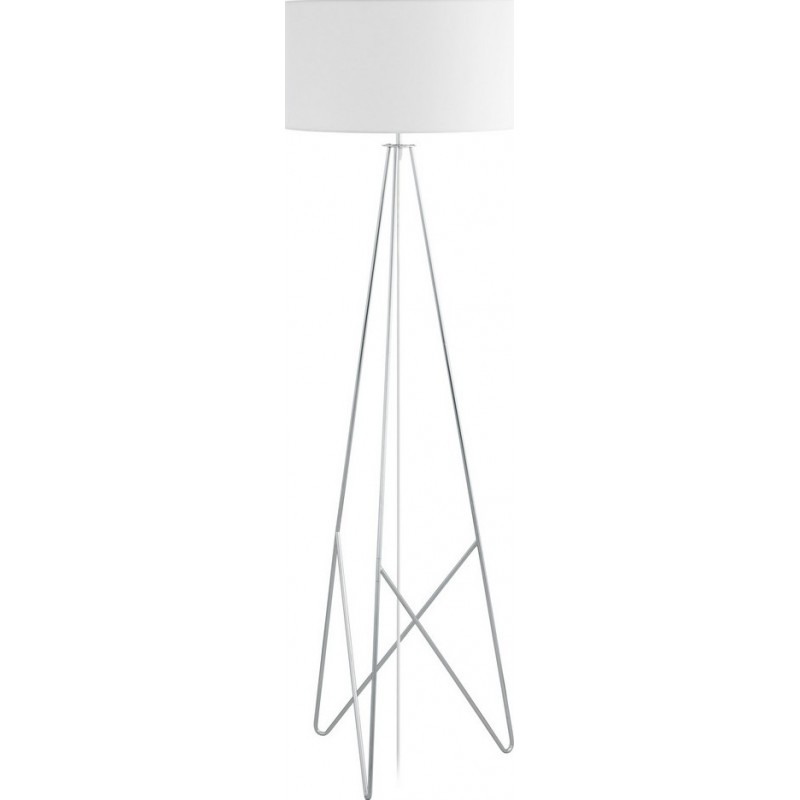Floor lamp Eglo Camporale 60W Cylindrical Shape Ø 45 cm. Living room, dining room and bedroom. Modern, sophisticated and design Style. Steel and textile. White, plated chrome and silver Color