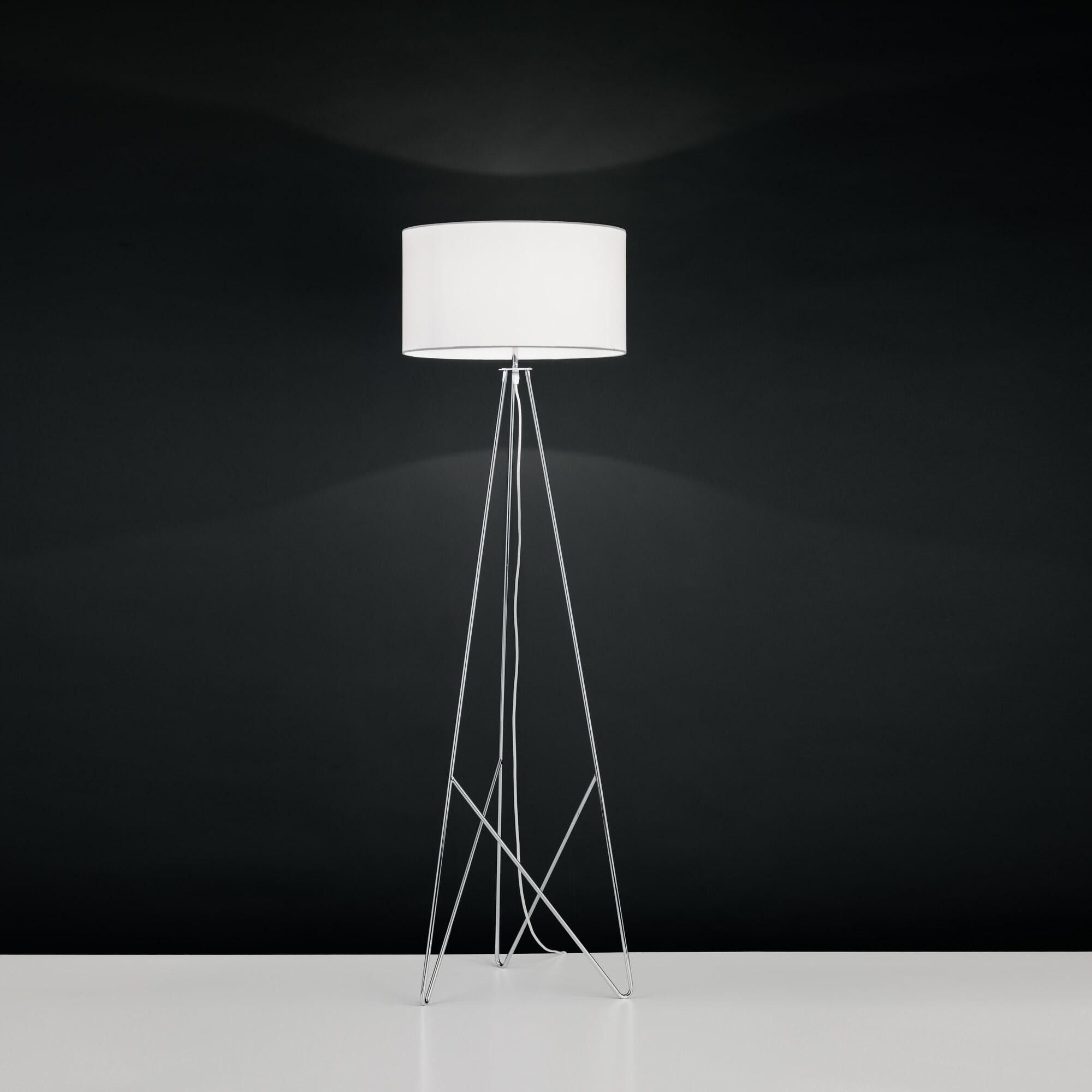 Luminária de piso Eglo Camporale 60W Ø 45 cm. Aço e têxtil. Cor branco, cromado e prata