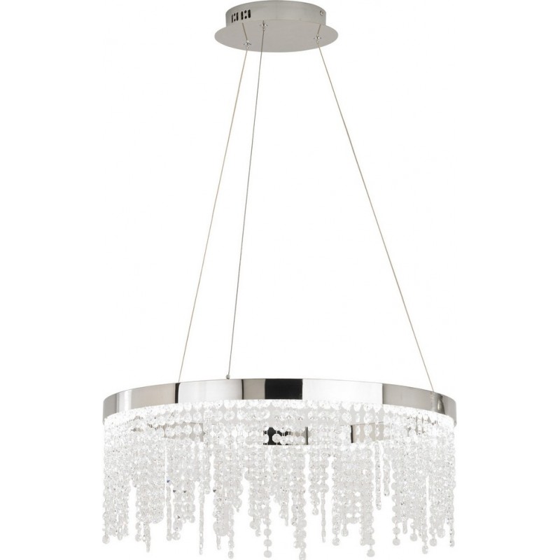 1 388,95 € Free Shipping | Hanging lamp Eglo Antelao 28W 4000K Neutral light. Cylindrical Shape Ø 61 cm. Living room, kitchen and dining room. Retro, vintage and classic Style. Steel and crystal. Plated chrome and silver Color