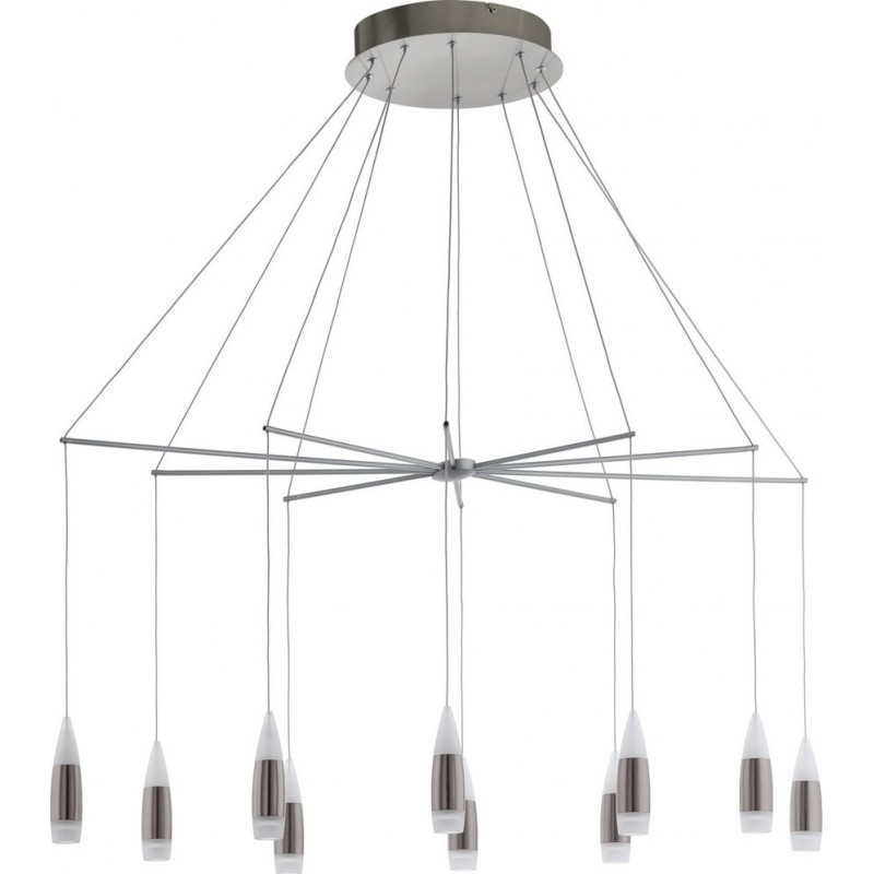 529,95 € Free Shipping | Chandelier Eglo Santiga 64W 3000K Warm light. Pyramidal Shape 135×110 cm. Living room and dining room. Modern and design Style. Steel, Aluminum and Plastic. White, nickel and matt nickel Color