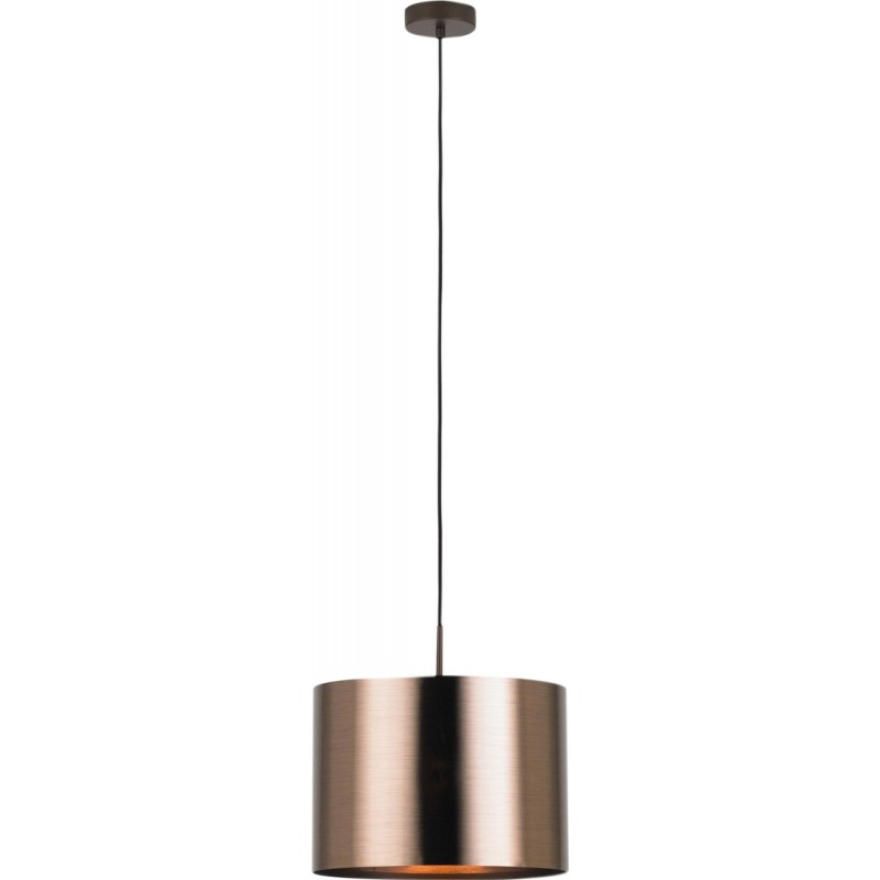 Hanging lamp Eglo Saganto 1 60W Cylindrical Shape Ø 28 cm. Living room, kitchen and dining room. Modern and design Style. Steel and plastic. Copper, golden and brown Color