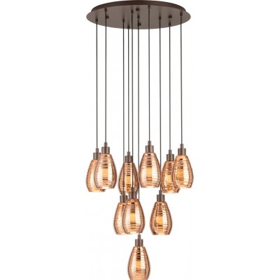 573,95 € Free Shipping | Hanging lamp Eglo Stars of Light Siracusa 600W Pyramidal Shape Ø 61 cm. Living room and dining room. Design and cool Style. Steel. Copper, golden and brown Color
