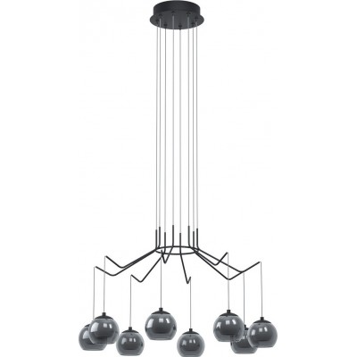 Chandelier Eglo Stars of Light Rovigana 26.5W 3000K Warm light. Angular Shape Ø 67 cm. Living room and dining room. Design and cool Style. Steel, Glass and Opal glass. White and black Color