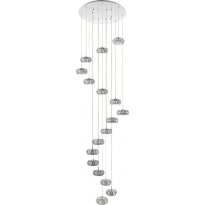 Hanging lamp Eglo Stars of Light Corliano 1 76.5W 3000K Warm light. Cylindrical Shape Ø 78 cm. Living room and dining room. Modern and design Style. Steel and Crystal. Plated chrome and silver Color