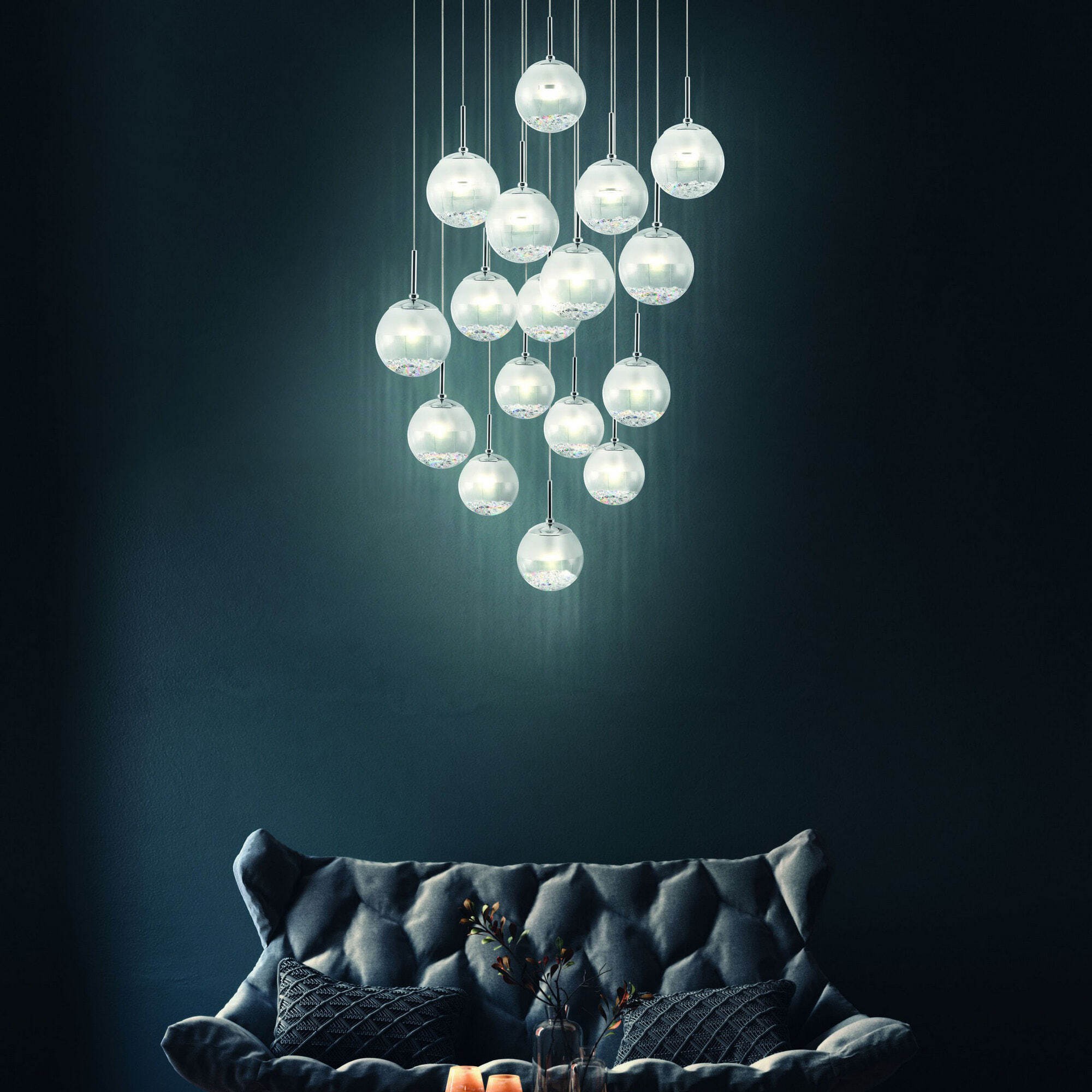 1 475,95 € Kostenloser Versand | Hängelampe Eglo Stars of Light Montefio 2 85W 3000K Warmes Licht. Ø 78 cm. Stahl, kristall und glas. Weiß, überzogenes chrom und silber Farbe