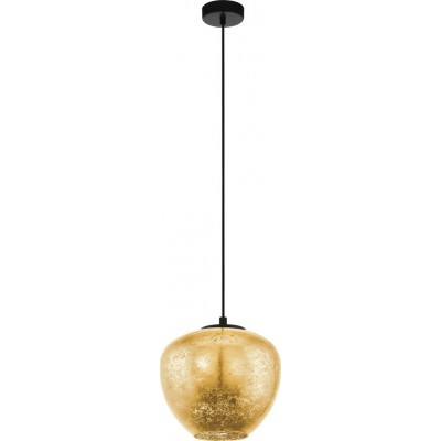 Hängelampe Eglo Priorat 40W Sphärisch Gestalten Ø 29 cm. Wohnzimmer und esszimmer. Retro und jahrgang Stil. Stahl und Glas. Golden und schwarz Farbe