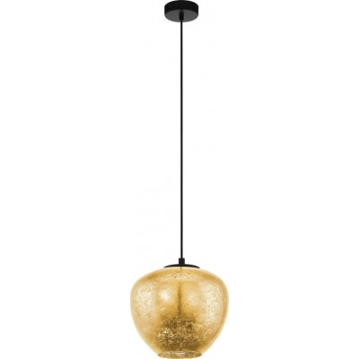 94,95 € Free Shipping | Hanging lamp Eglo Priorat 40W Spherical Shape Ø 29 cm. Living room and dining room. Retro and vintage Style. Steel and glass. Golden and black Color