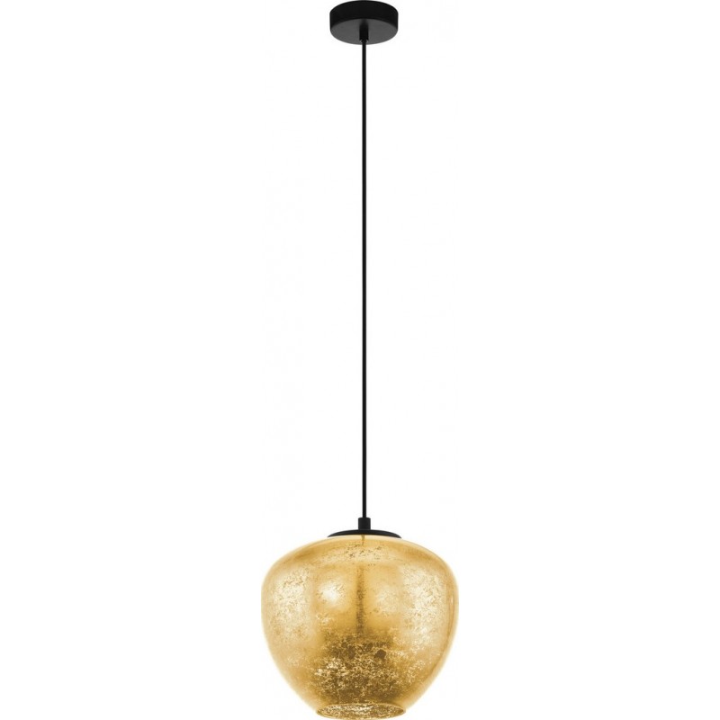 99,95 € Free Shipping | Hanging lamp Eglo Priorat 40W Spherical Shape Ø 29 cm. Living room and dining room. Retro and vintage Style. Steel and Glass. Golden and black Color