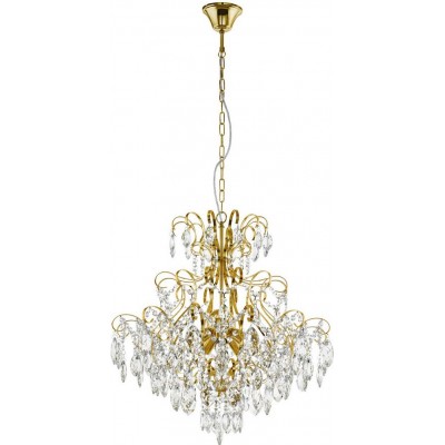 852,95 € Free Shipping | Hanging lamp Eglo Stars of Light Fenoullet 1 125W Pyramidal Shape Ø 57 cm. Living room and dining room. Retro, vintage and classic Style. Steel and crystal. Golden and brass Color
