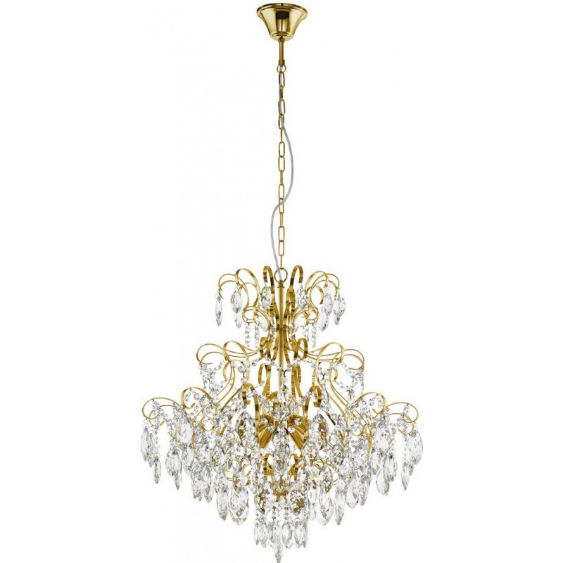 852,95 € Free Shipping | Chandelier Eglo Stars of Light Fenoullet 1 125W Pyramidal Shape Ø 57 cm. Living room and dining room. Retro, vintage and classic Style. Steel and Crystal. Golden and brass Color