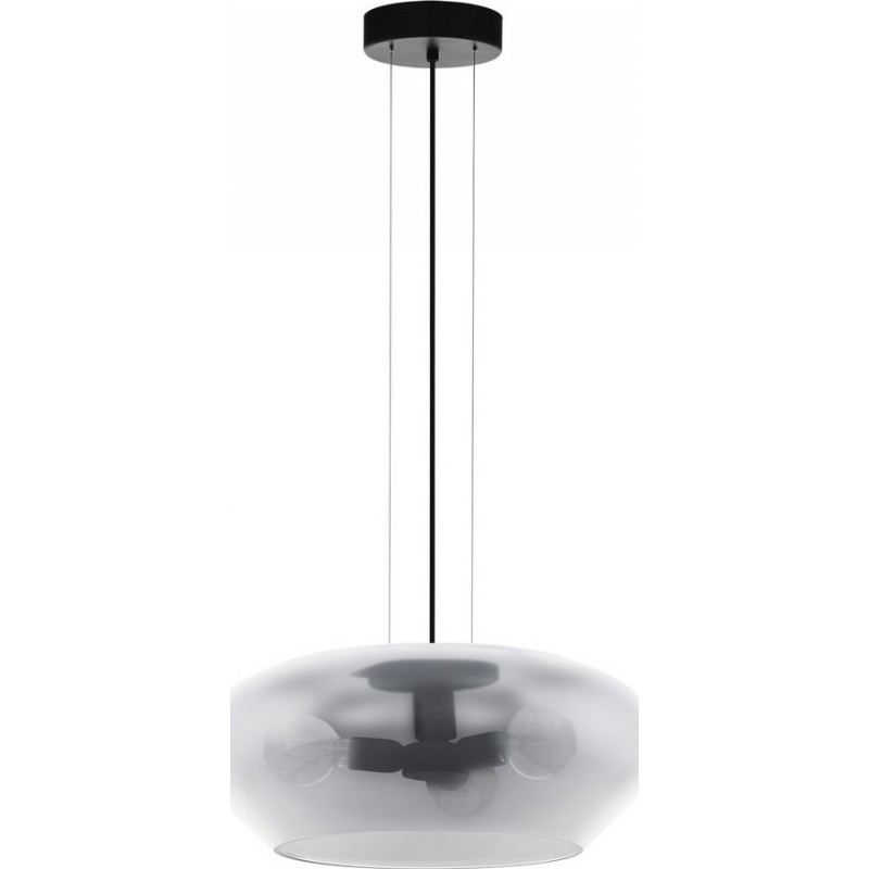 257,95 € Free Shipping | Hanging lamp Eglo Stars of Light Priorat 60W Cylindrical Shape Ø 50 cm. Living room and dining room. Modern, sophisticated and design Style. Steel. Black and transparent black Color