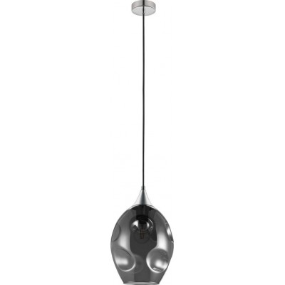 84,95 € Free Shipping | Hanging lamp Eglo Bregalla 40W Oval Shape Ø 23 cm. Living room and dining room. Sophisticated and design Style. Steel. Plated chrome, black, transparent black and silver Color