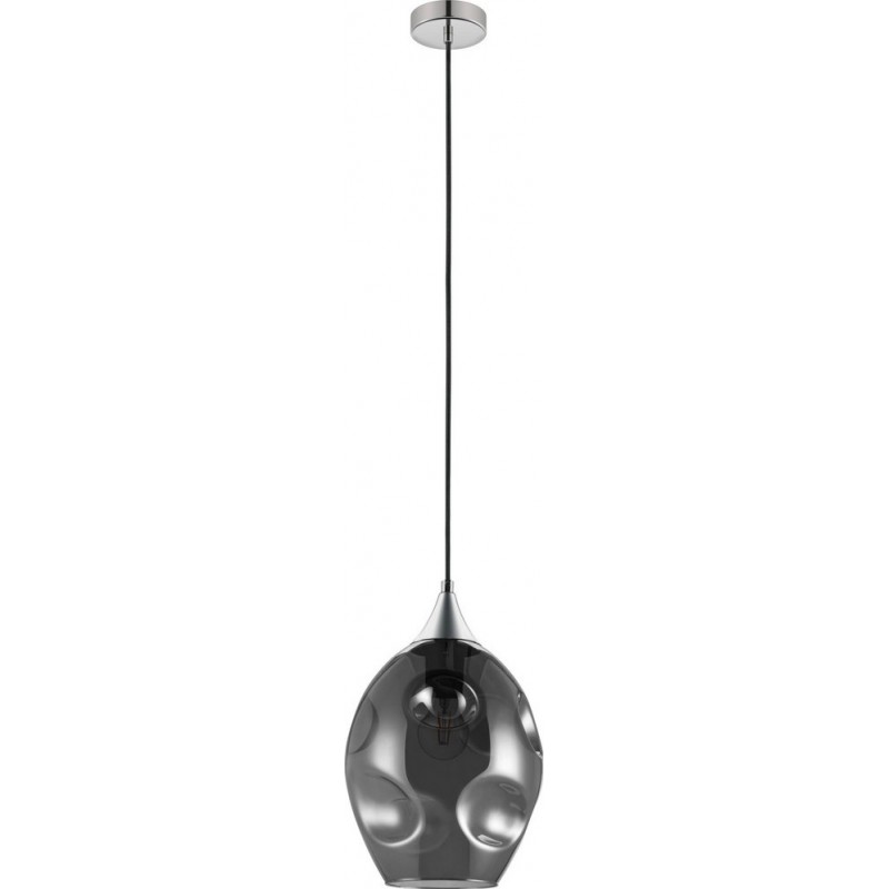 89,95 € Free Shipping | Hanging lamp Eglo Bregalla 40W Oval Shape Ø 23 cm. Living room and dining room. Sophisticated and design Style. Steel. Plated chrome, black, transparent black and silver Color