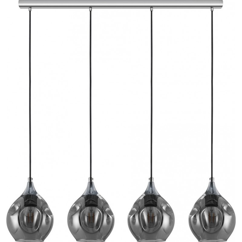 249,95 € Free Shipping | Hanging lamp Eglo Bregalla 160W Extended Shape 110×109 cm. Living room and dining room. Sophisticated and design Style. Steel. Plated chrome, black, transparent black and silver Color