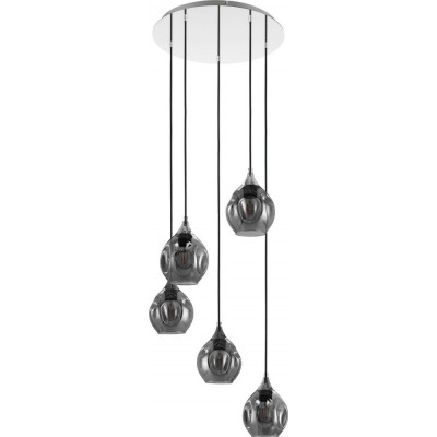 309,95 € Free Shipping | Hanging lamp Eglo Bregalla 200W Conical Shape Ø 55 cm. Living room and dining room. Sophisticated and design Style. Steel. Plated chrome, black, transparent black and silver Color