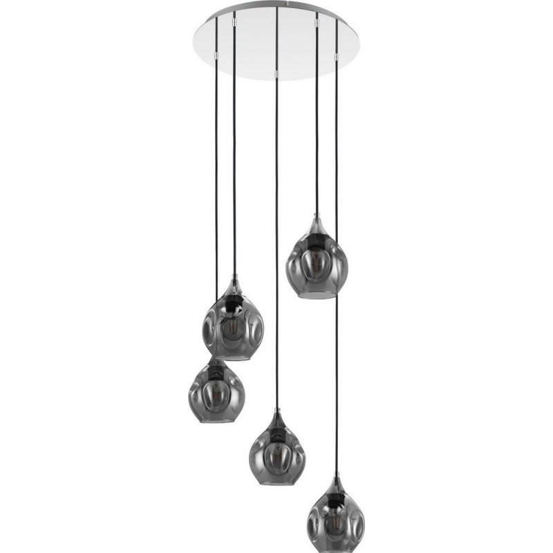 329,95 € Free Shipping | Hanging lamp Eglo Bregalla 200W Conical Shape Ø 55 cm. Living room and dining room. Sophisticated and design Style. Steel. Plated chrome, black, transparent black and silver Color