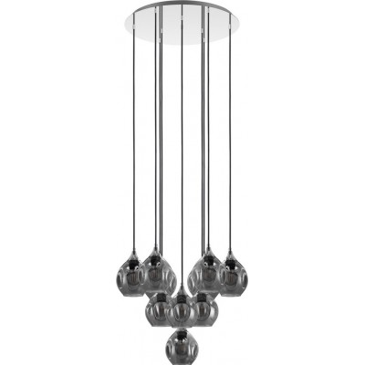 563,95 € Free Shipping | Hanging lamp Eglo Bregalla 400W Conical Shape Ø 64 cm. Living room and dining room. Sophisticated and design Style. Steel. Plated chrome, black, transparent black and silver Color