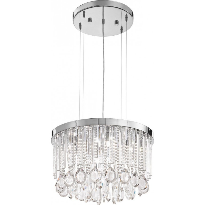 559,95 € Free Shipping | Hanging lamp Eglo Calaonda 231W Cylindrical Shape Ø 50 cm. Living room, kitchen and dining room. Classic Style. Steel, Stainless steel and Crystal. Plated chrome and silver Color