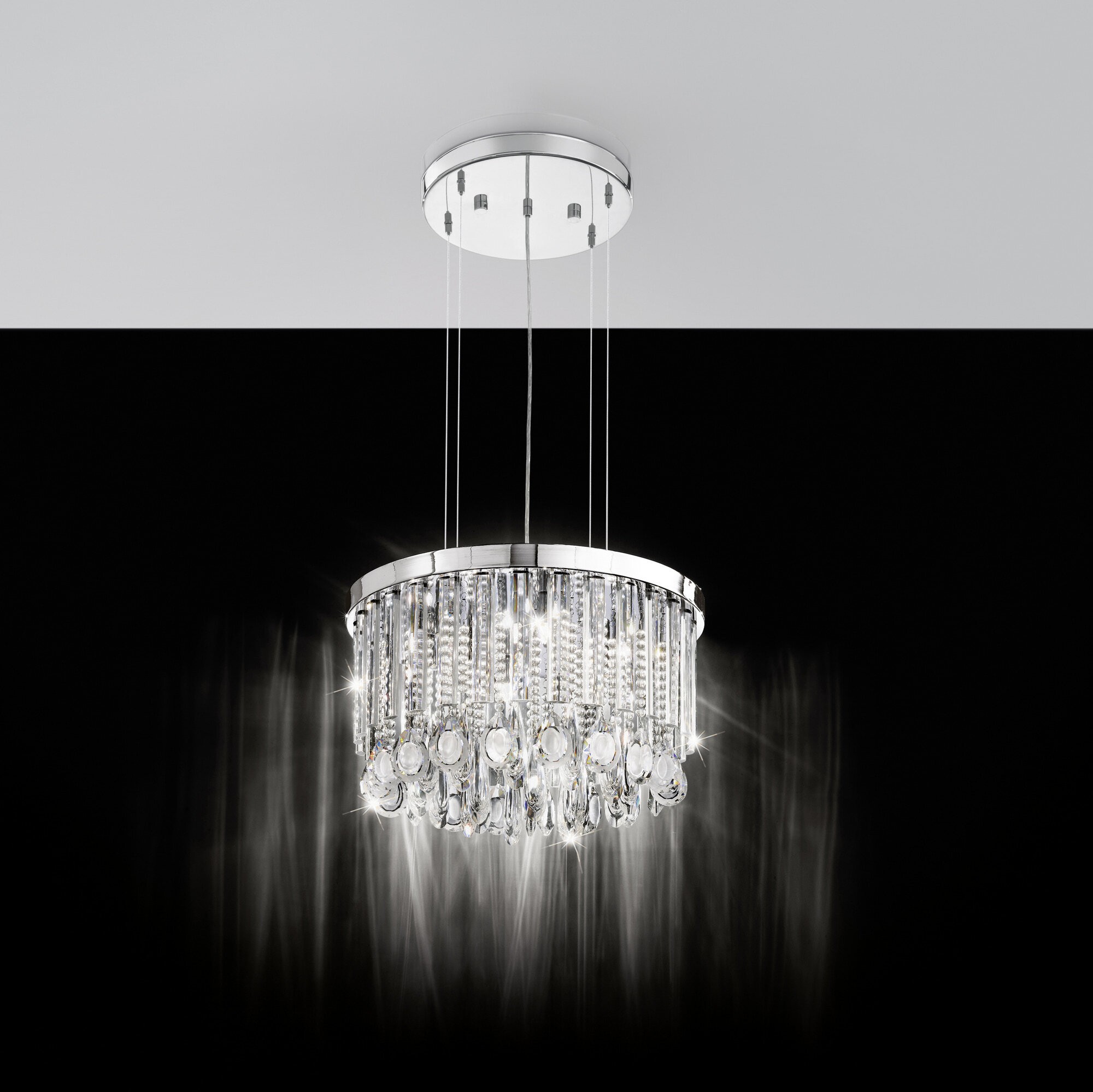 559,95 € Free Shipping | Hanging lamp Eglo Calaonda 231W Ø 50 cm. Steel, stainless steel and crystal. Plated chrome and silver Color
