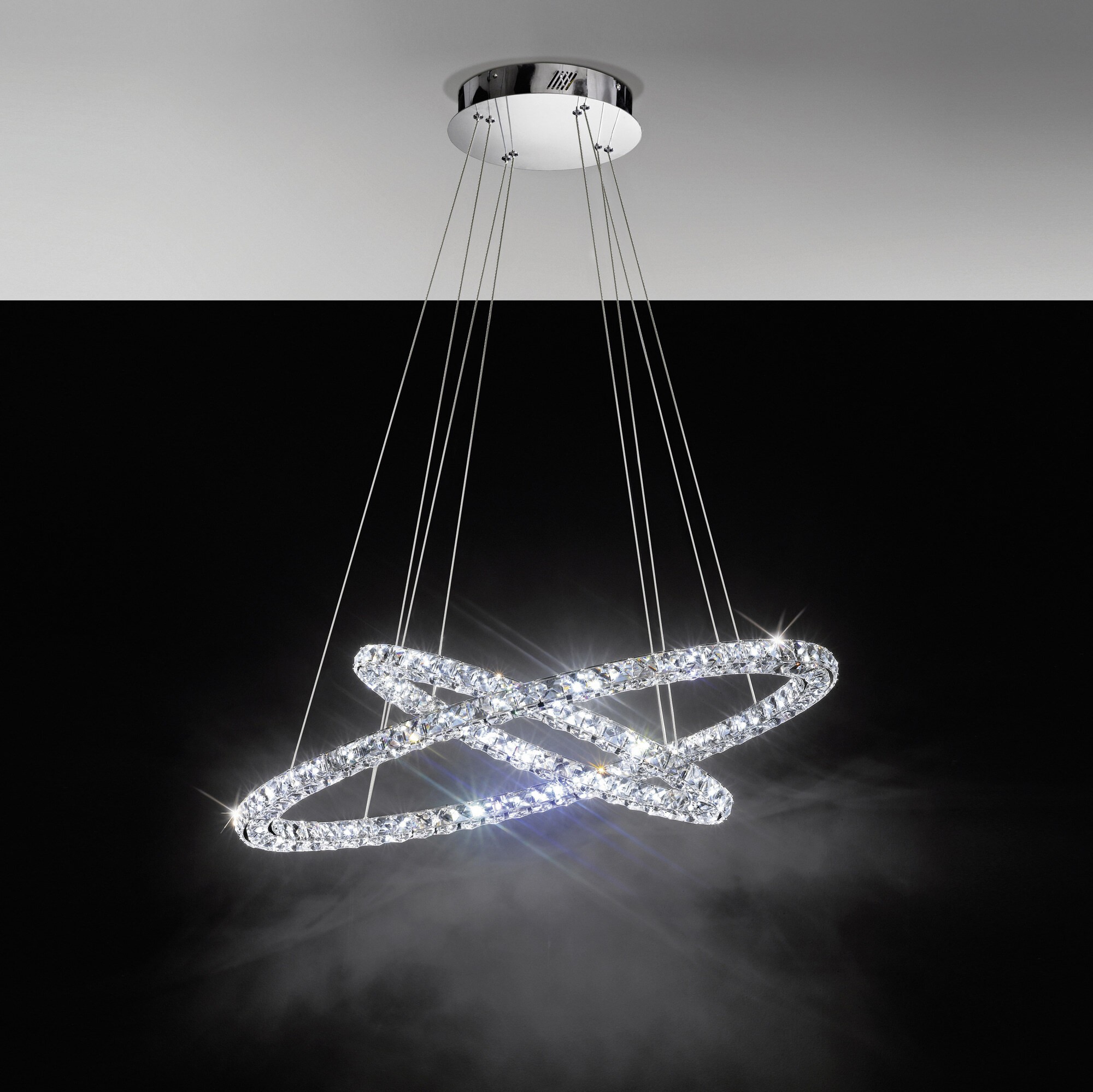 1 489,95 € Kostenloser Versand | Hängelampe Eglo Toneria 64W 4000K Neutrales Licht. 150×90 cm. Stahl, rostfreier stahl und kristall. Überzogenes chrom und silber Farbe